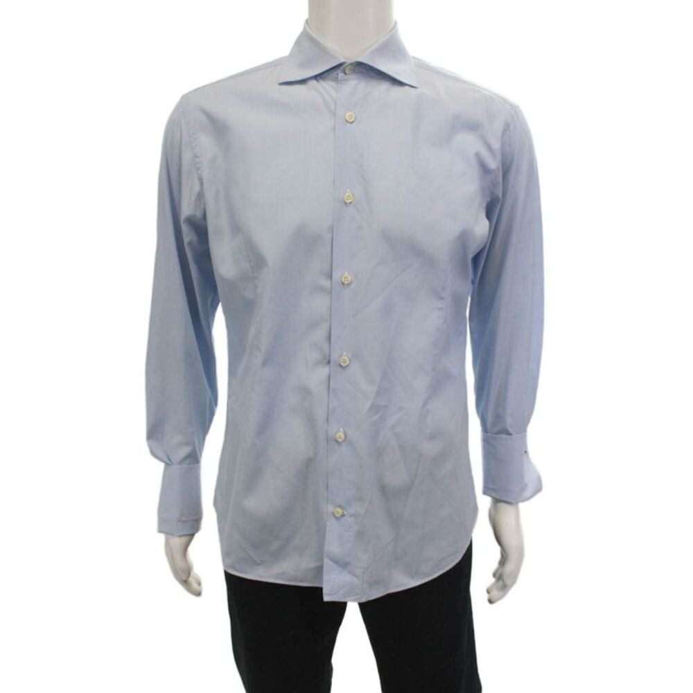 Eredi Pisano Mens Cotton Collared Long Sleeve Button-Down Shirt Blue Size 40